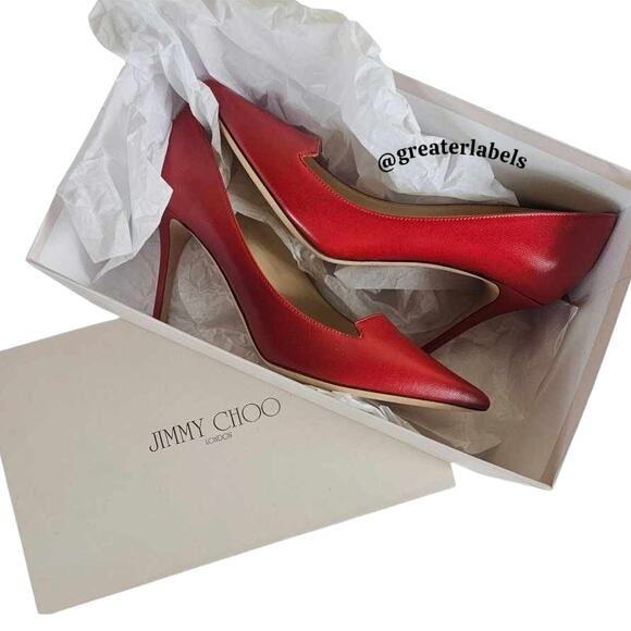 New Jimmy Choo Alia Red Leather Pumps Pointy Toes Size 37.5 - Picture 3 of 10